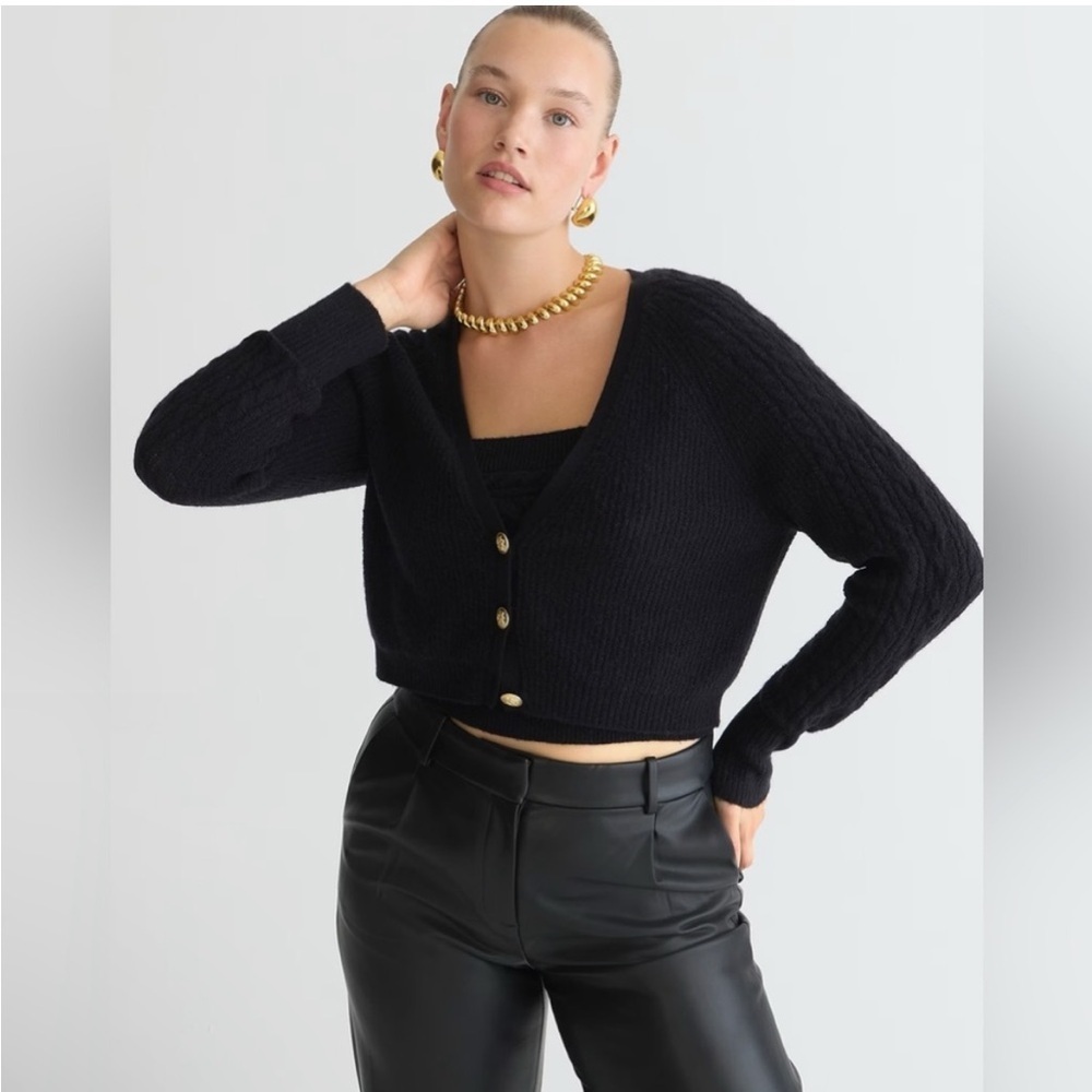 J.Crew Supersoft cropped cable-knit sweater-tank set Size XL Black